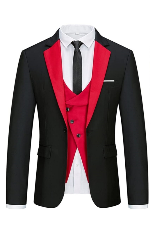 Fanshion Black And Red Notched Lapel Men Suits For Prom-BMbridal