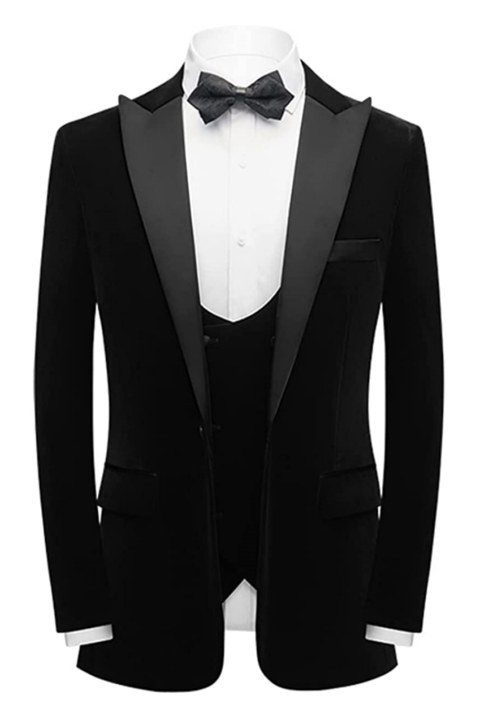 Formal Black Three Pieces Velvet Men Suits For Prom-BMbridal