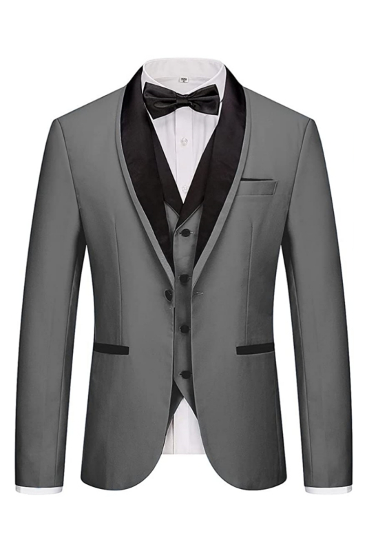 Bespoke Gray Three Pieces Shawl Lapel Wedding Suits-BMbridal