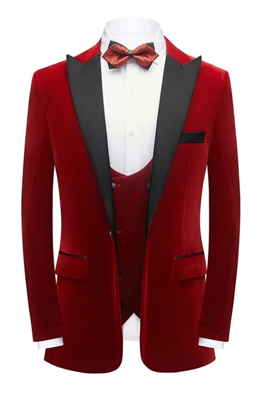 Modern Red Three Pieces Velvet Men Suits For Prom-BMbridal