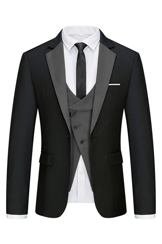 Chic Black Three Pieces Notched Lapel Business Suits For Men-BMbridal