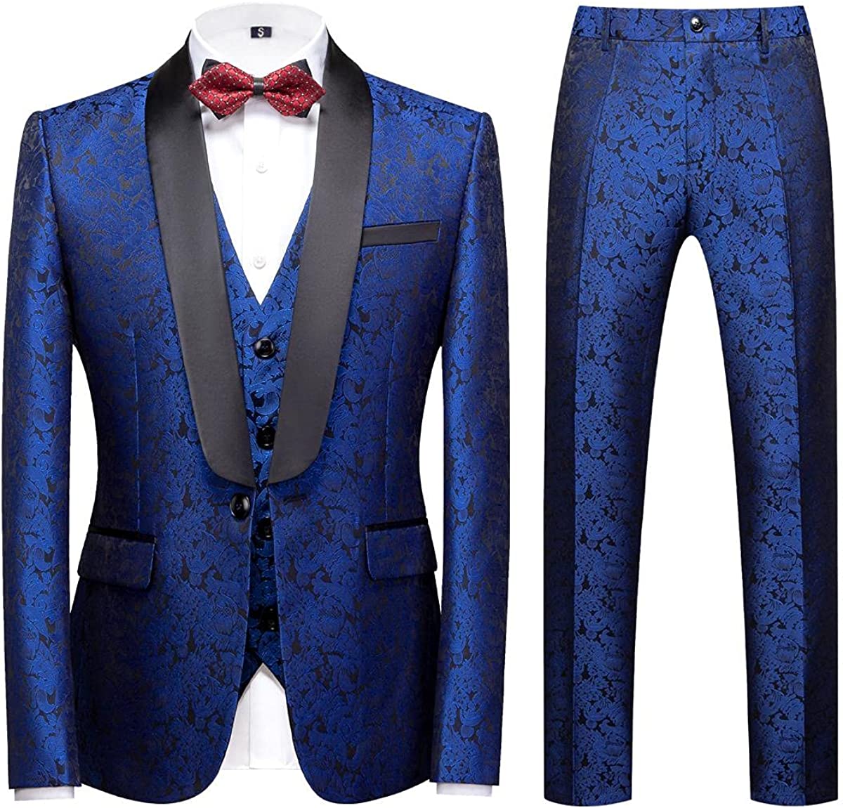 Chic Royal Blue Three Pieces Jacquard Men Suits For Wedding-BMbridal