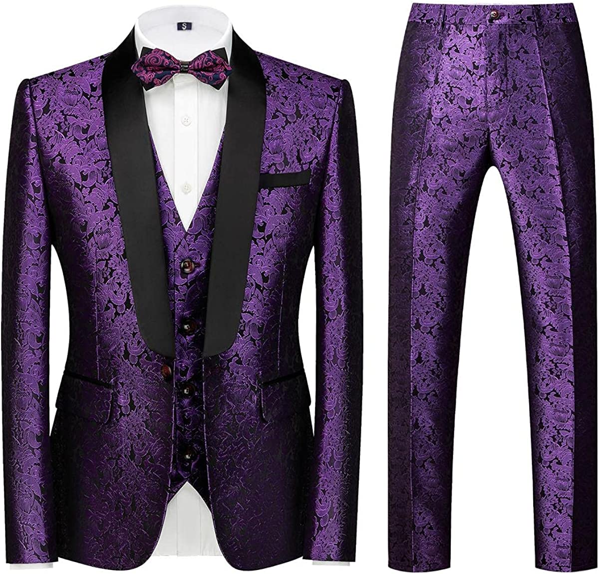 Modern Purple Three Pieces Jacquard Suits For Wedding-BMbridal