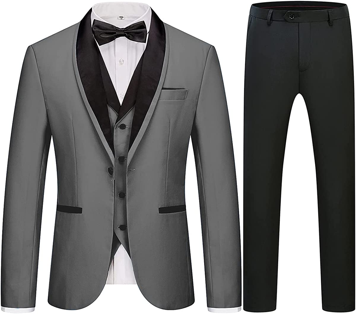Bespoke Gray Three Pieces Shawl Lapel Wedding Suits-BMbridal