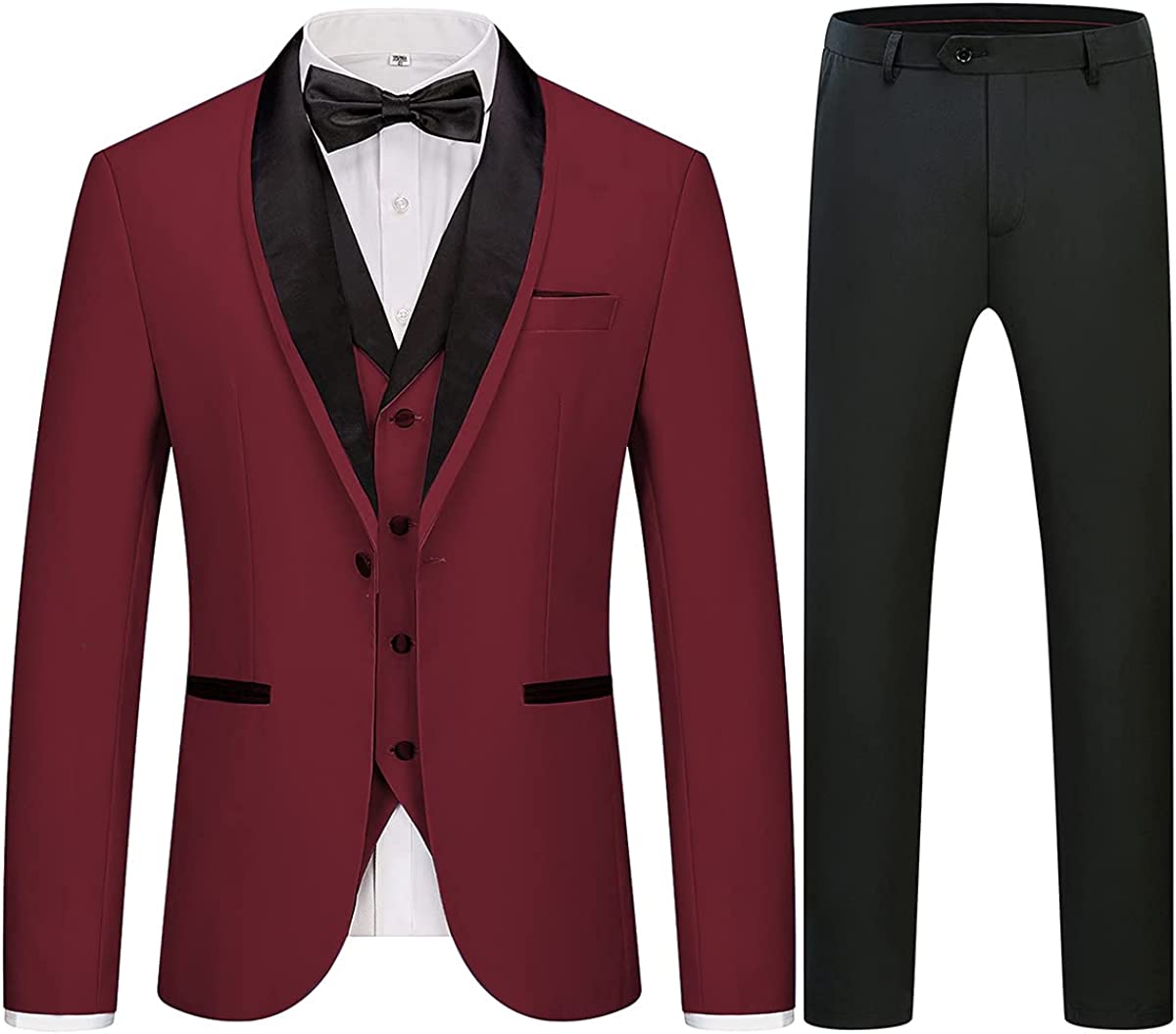 Fashion Burgundy Shawl Lapel Three Pieces Wedding Lapel-BMbridal
