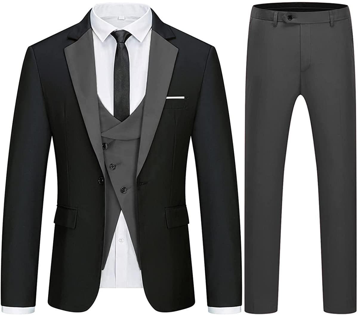Chic Black Three Pieces Notched Lapel Business Suits For Men-BMbridal