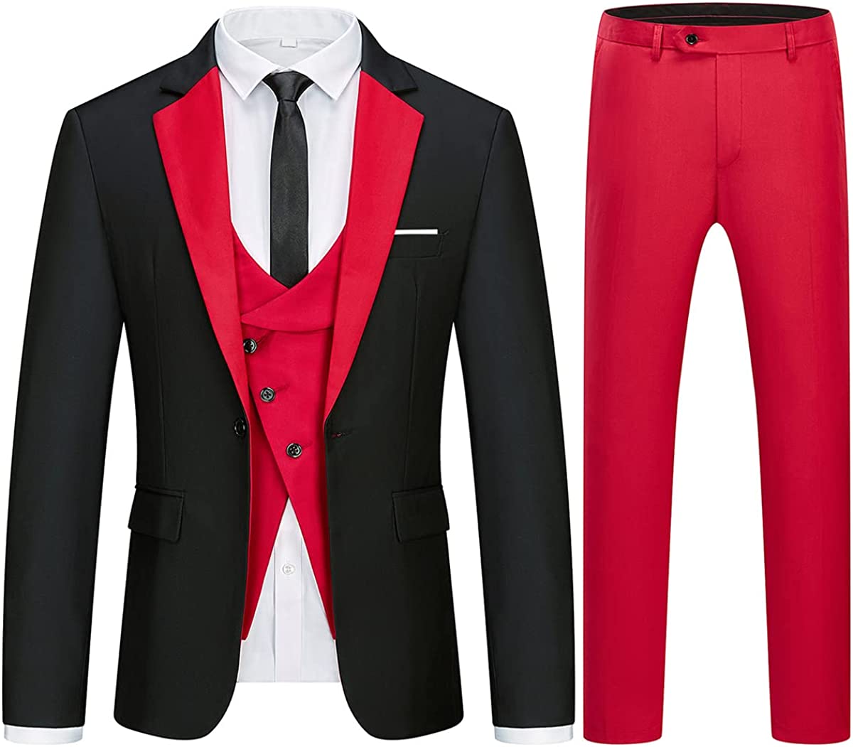Fanshion Black And Red Notched Lapel Men Suits For Prom-BMbridal