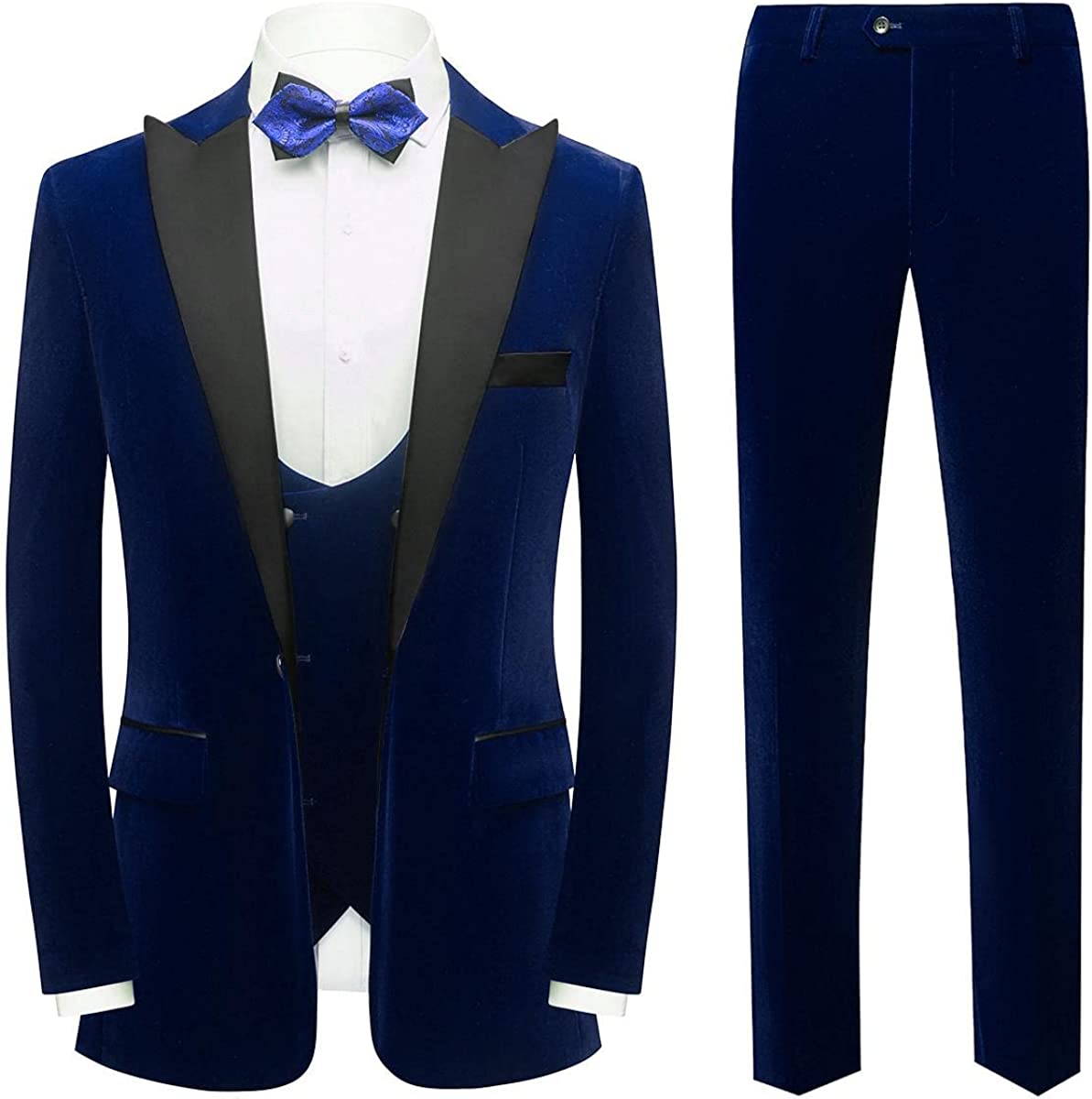 Fancy Navy Blue Three Pieces Velvet Men Suits For Prom-BMbridal