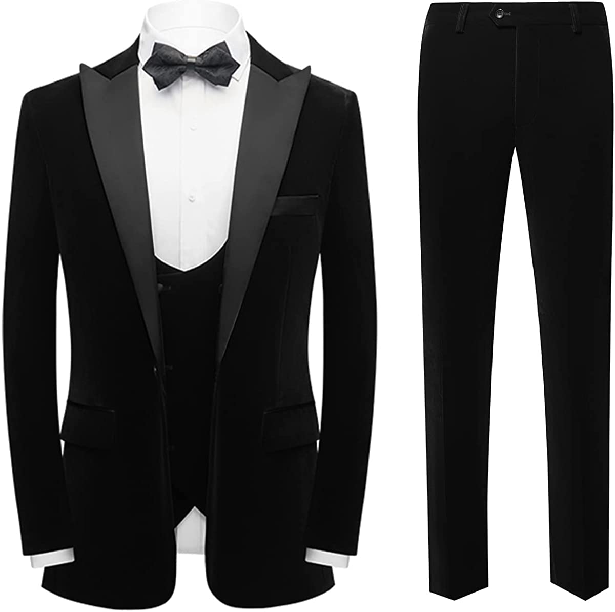 Formal Black Three Pieces Velvet Men Suits For Prom-BMbridal