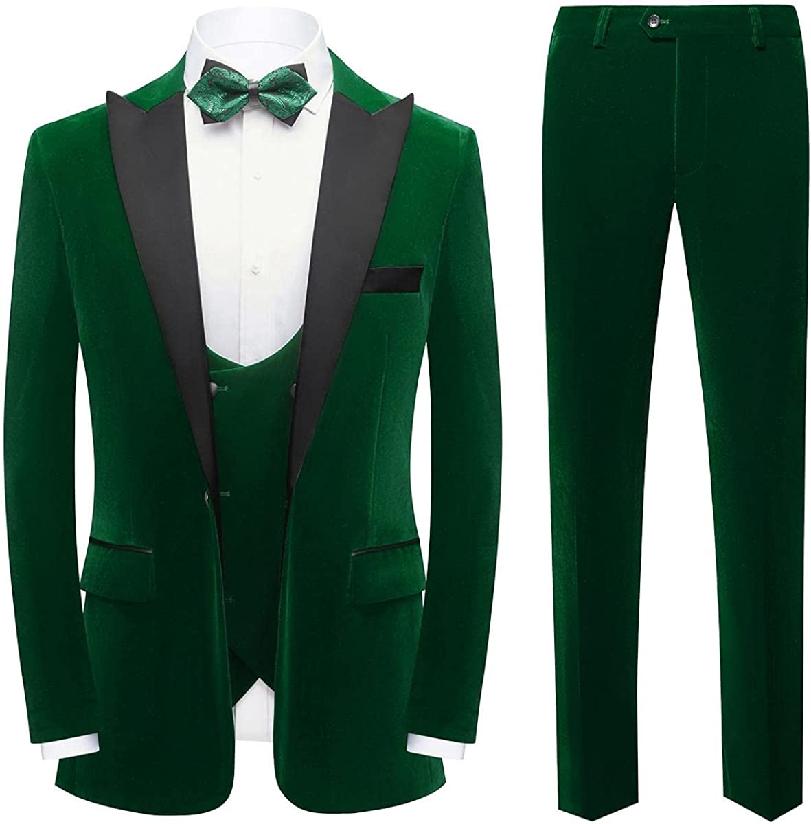 Chic Deep Green Thre Pieces Velvet Men Suits For Prom-BMbridal