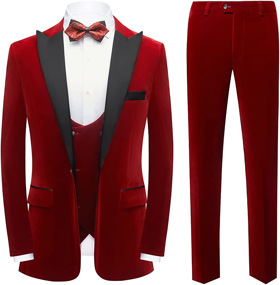 Modern Red Three Pieces Velvet Men Suits For Prom-BMbridal