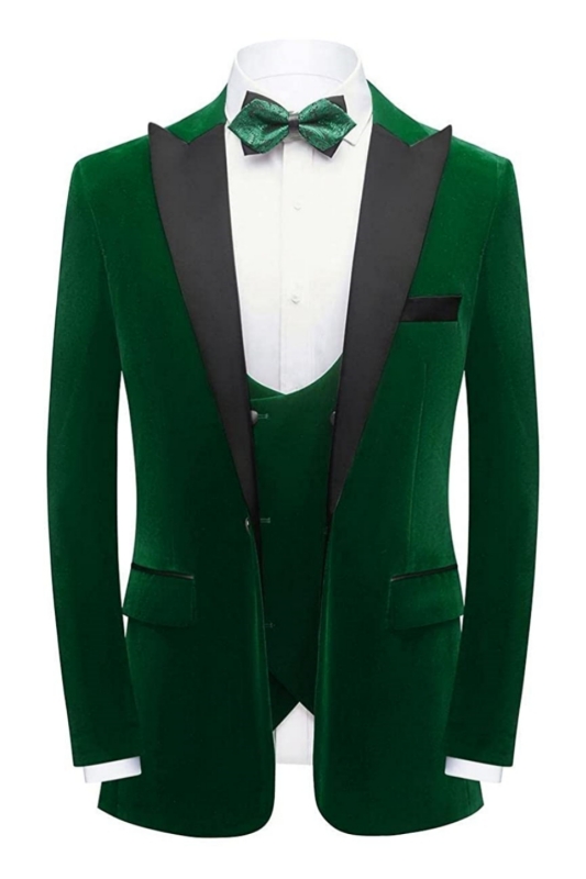 Chic Deep Green Thre Pieces Velvet Men Suits For Prom-BMbridal