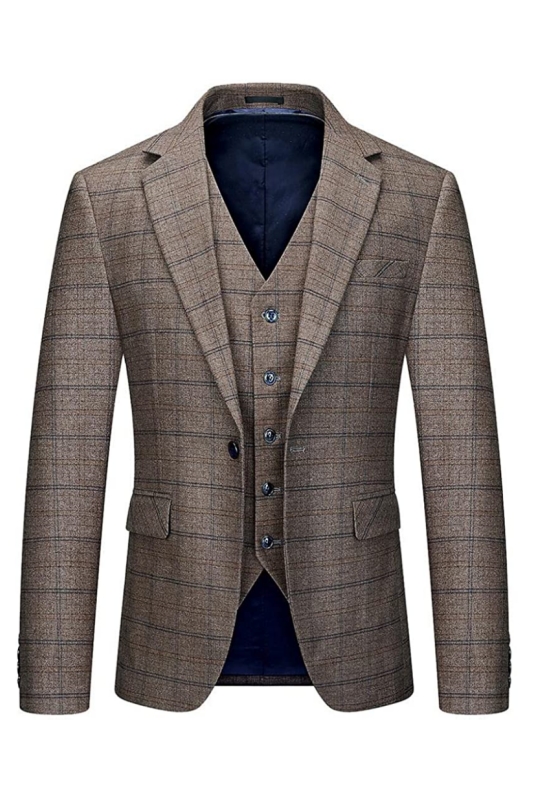 Fashion Brown Notched Lapel Three Pieces Men Suits For Business-BMbridal