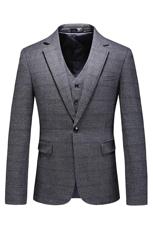 Fancy Gray Notched Lapel Three Pieces Mens Suits For Business-BMbridal