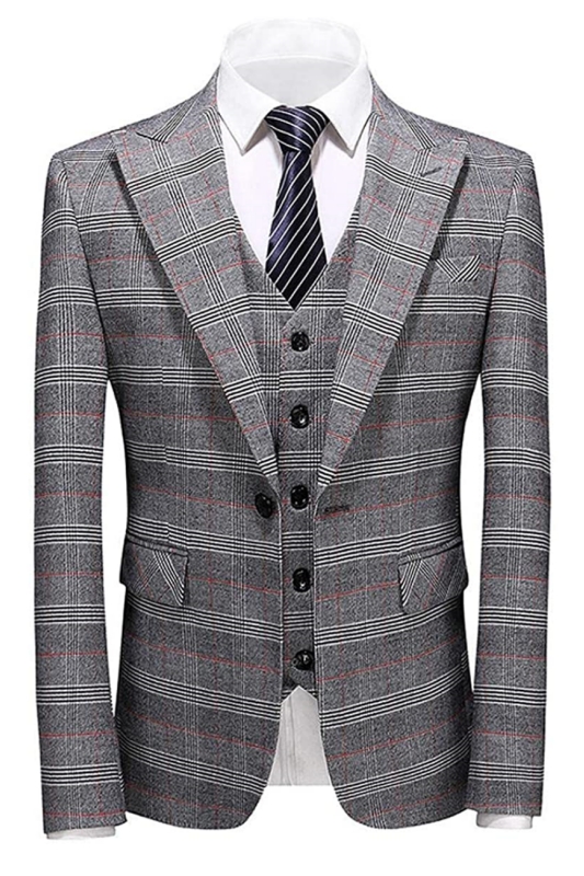 Modern Gray Peaked Lapel Three Pieces Men Suits For Busienss-BMbridal
