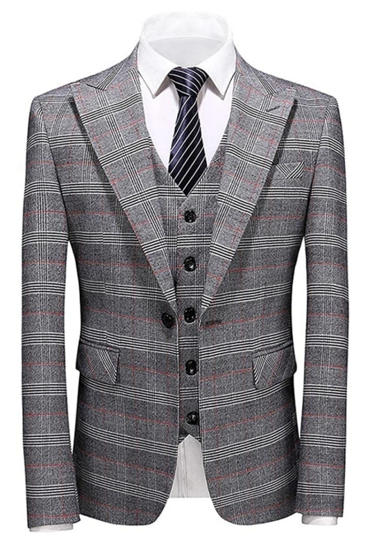 Modern Gray Peaked Lapel Three Pieces Men Suits For Busienss-BMbridal