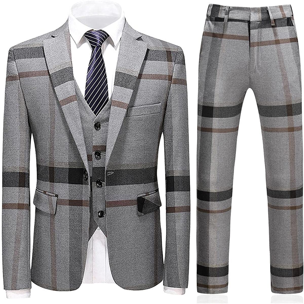 Bespoke Gray Notched Laepl Three Pieces Men Suits For Business-BMbridal