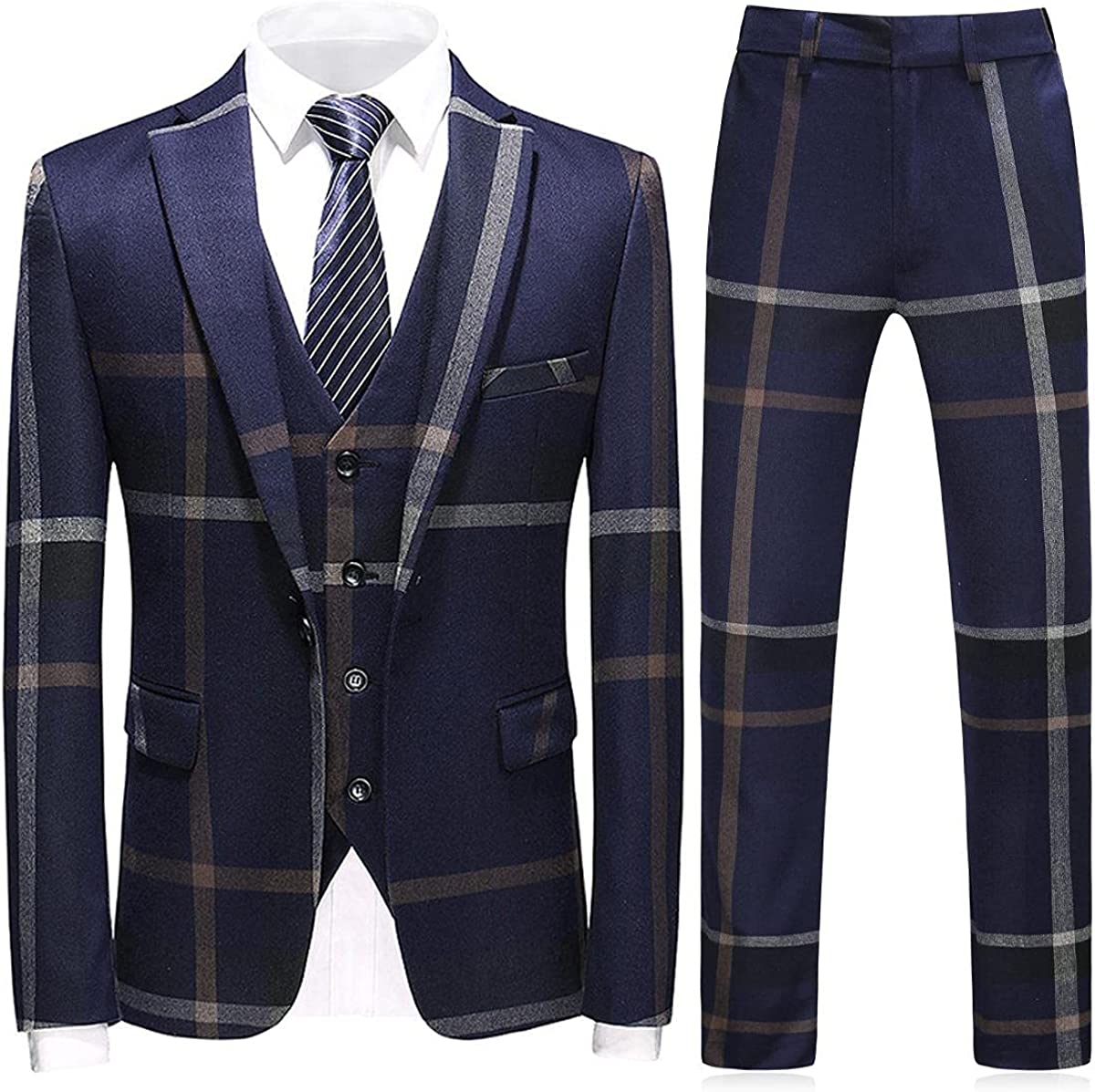 Chic Navy Blue Notched Lapel Three Pieces Men Suits For Business-BMbridal