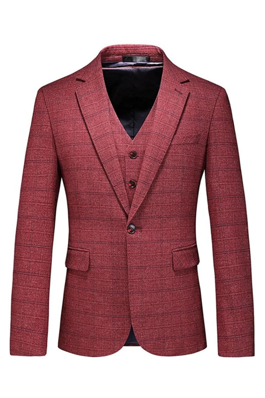 Chic Red Notched Lapel Three Pieces Men Suits For Business-BMbridal