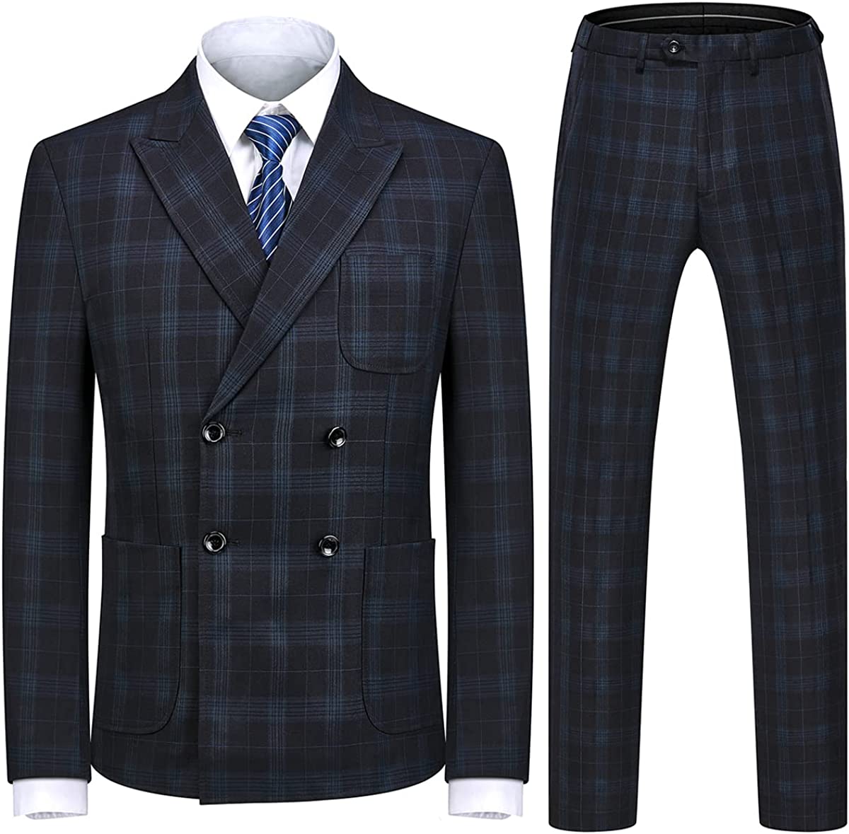 Formal Black Double Breasted Plaid Men Suits For Business-BMbridal