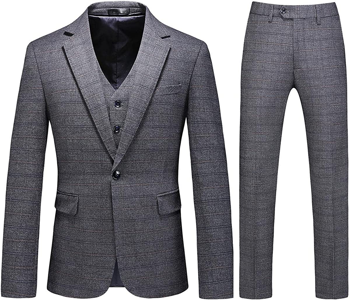 Fancy Gray Notched Lapel Three Pieces Mens Suits For Business-BMbridal