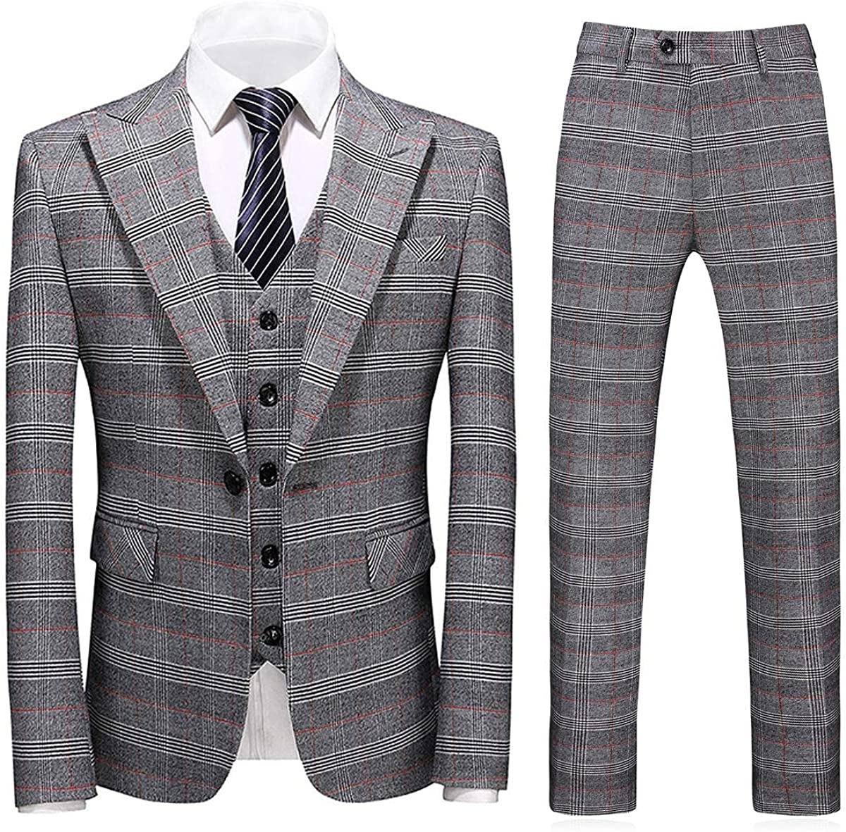 Modern Gray Peaked Lapel Three Pieces Men Suits For Busienss-BMbridal