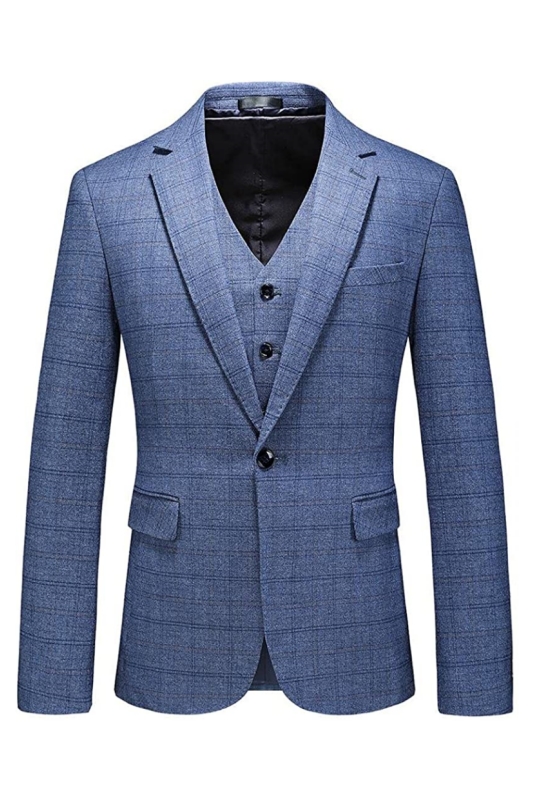 Modern Light Blue Notched Lapel Three Pieces Men Suits For Business