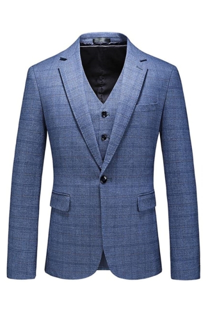 Modern Light Blue Notched Lapel Three Pieces Men Suits For Business