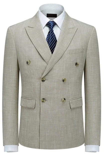 Fancy Light Khaki Double Breasted Plaid Men Suits For Business-BMbridal