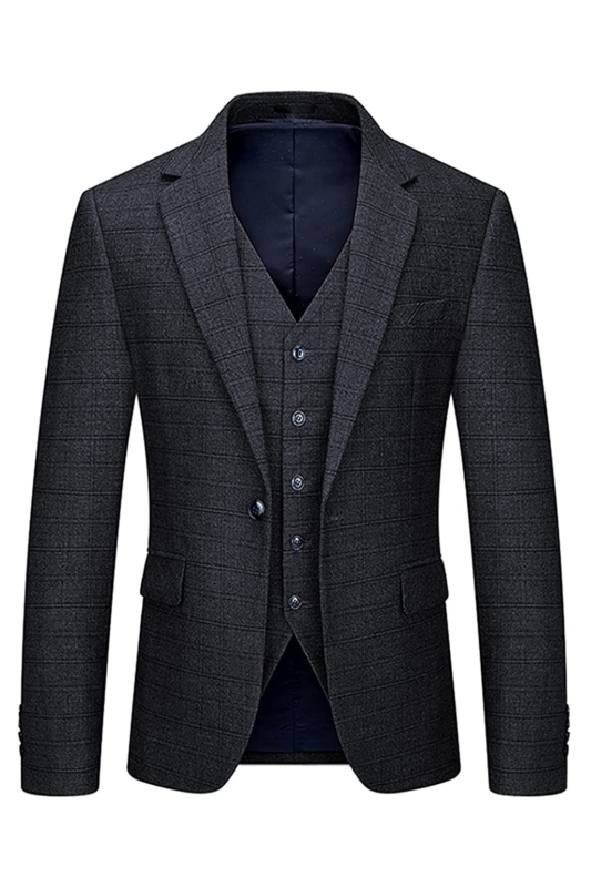 Formal Black Notched Lapel Three Pieces Men Suits For Business-BMbridal