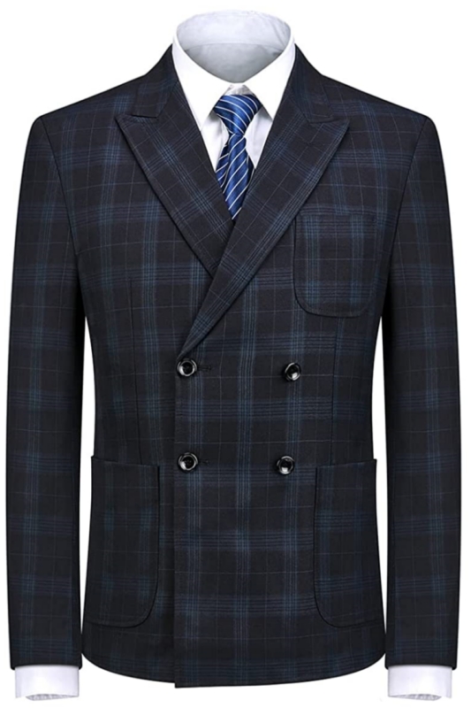 Formal Black Double Breasted Plaid Men Suits For Business-BMbridal