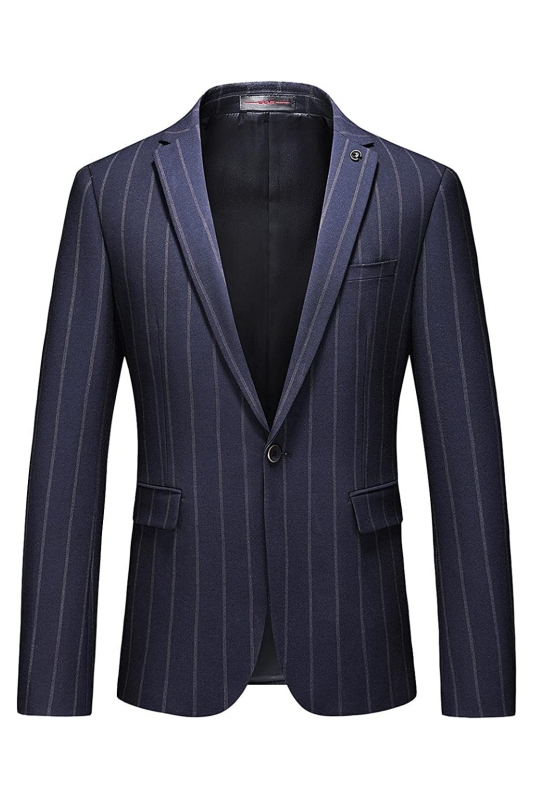 Bespoke Blue Peaked Lapel Striped Men Suits For Business-BMbridal