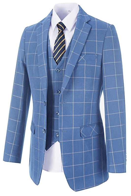 Bespoke Light Blue Notched Lapel Three Pieces Business Suits For Men