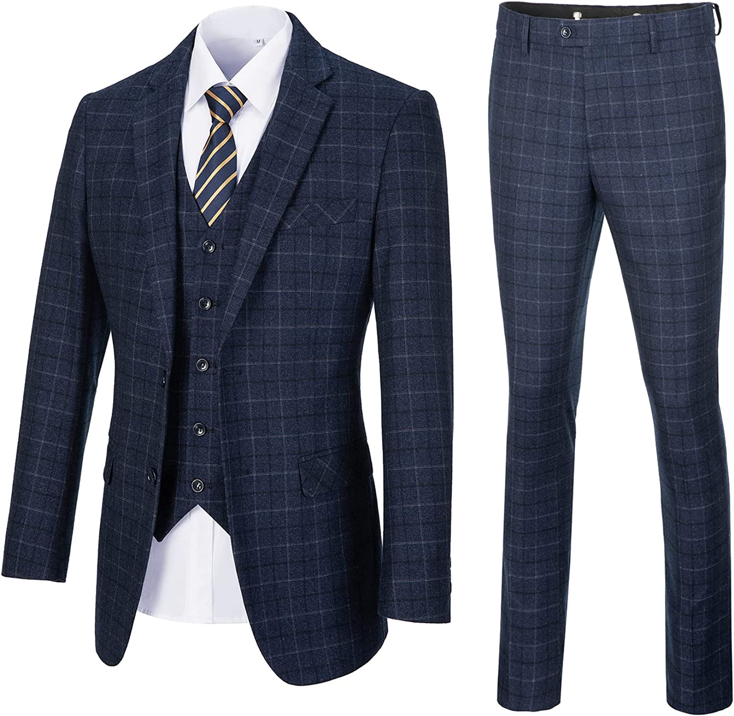 Modern Navy Blue Notched Lapel Three Pieces Business Suits For Men-BMbridal