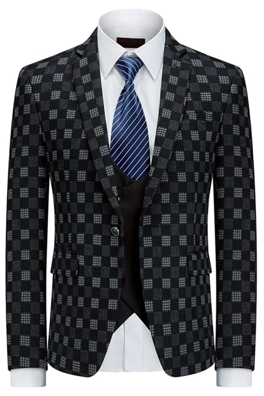 Fancy Black And Gray Plaid Three Pieces Men Suits For Business-BMbridal