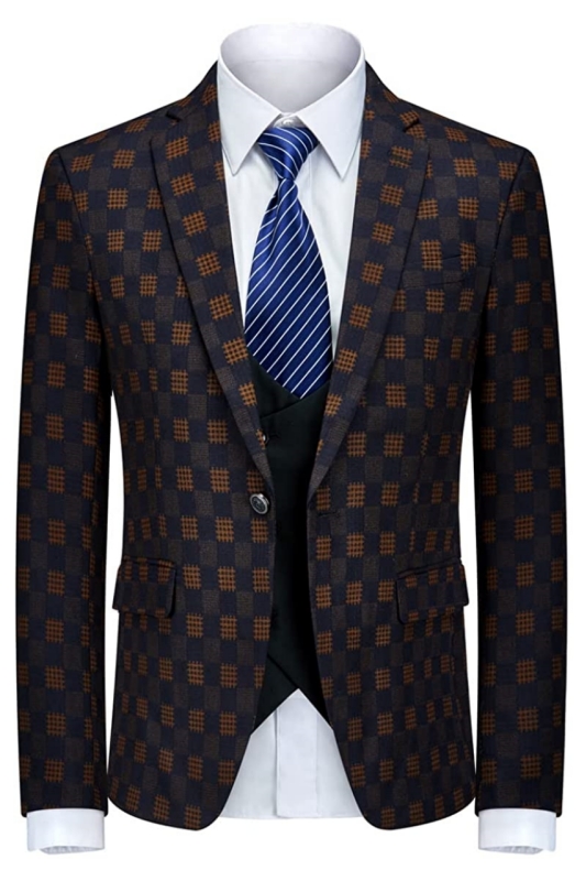 Fashion Black And Yellow Plaid Three Pieces Men Suits For Business-BMbridal