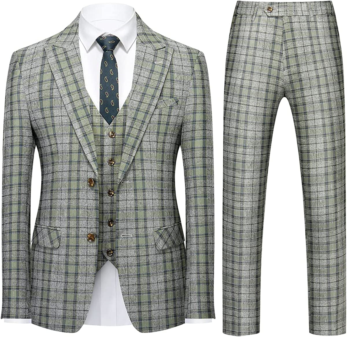 Modern Green Notched Lapel Three Pieces Business Suits For Men-BMbridal