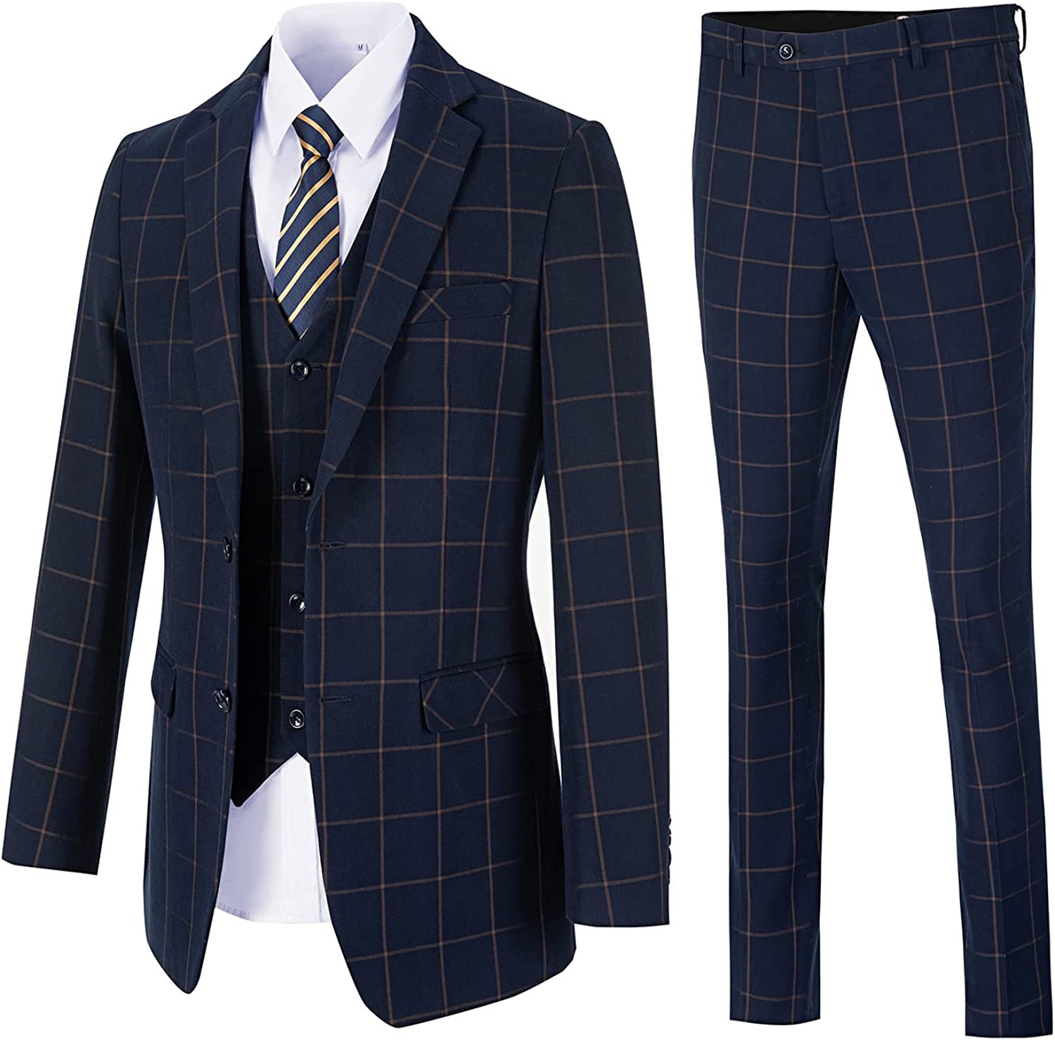 Fashion Navy Blue Notched Lapel Three Pieces Business Suits For Men-BMbridal
