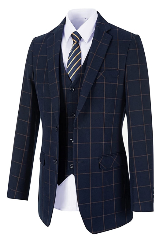 Fashion Navy Blue Notched Lapel Three Pieces Business Suits For Men-BMbridal