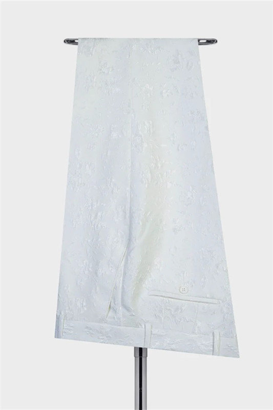 New Arrival White Three Pieces Wedding Suits With Burgundy Shawl Lapel-BMbridal
