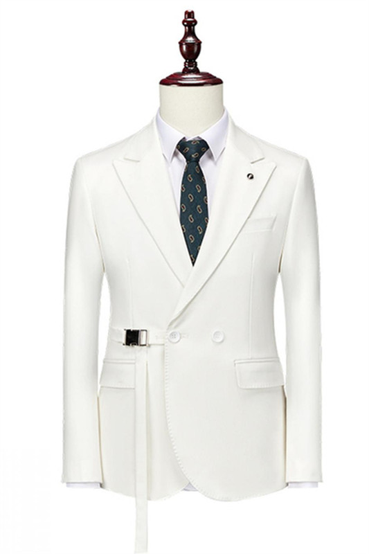Fashion White Double Breasted Peaked Lapel Prom Suits-BMbridal