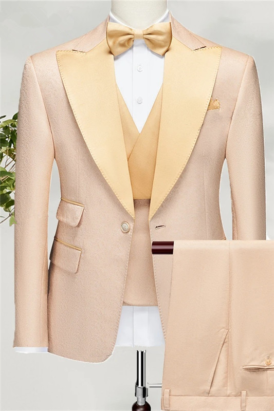 Modern Champagne Peaked Lapel Three Pieces Prom Suits-BMbridal