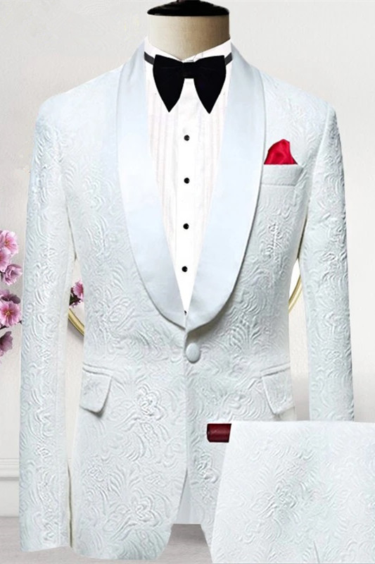 Newest White Shawl Lapel Jacquard Men Suits For Wedding-BMbridal