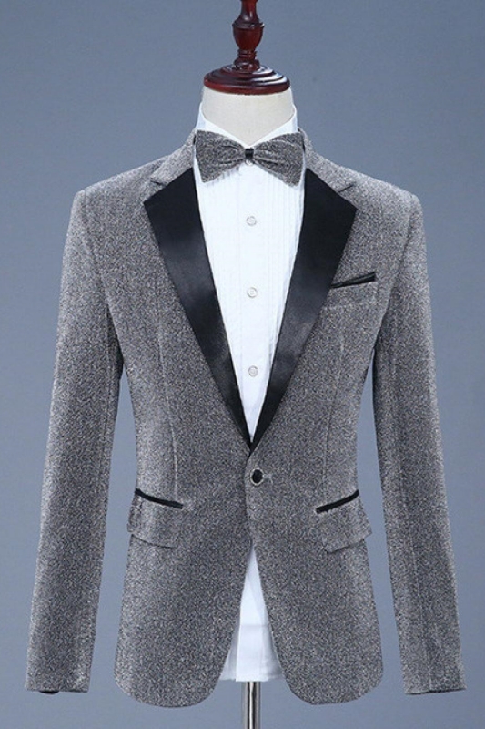 Chic Gray Sequins Notched Lapel Men Suits For Prom-BMbridal