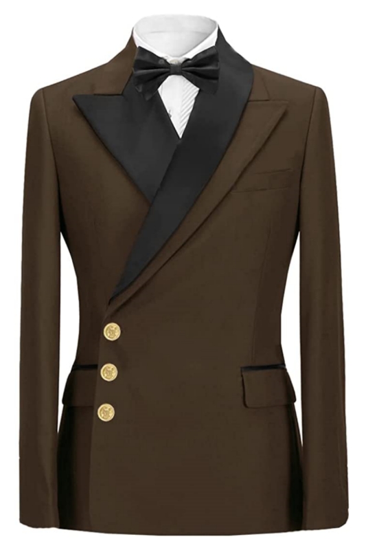 Deep Brown Peaked Lapel Close Fitting Men Suits For Prom-BMbridal