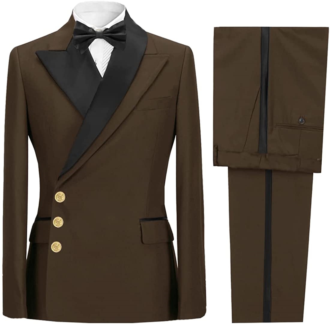 Deep Brown Peaked Lapel Close Fitting Men Suits For Prom-BMbridal