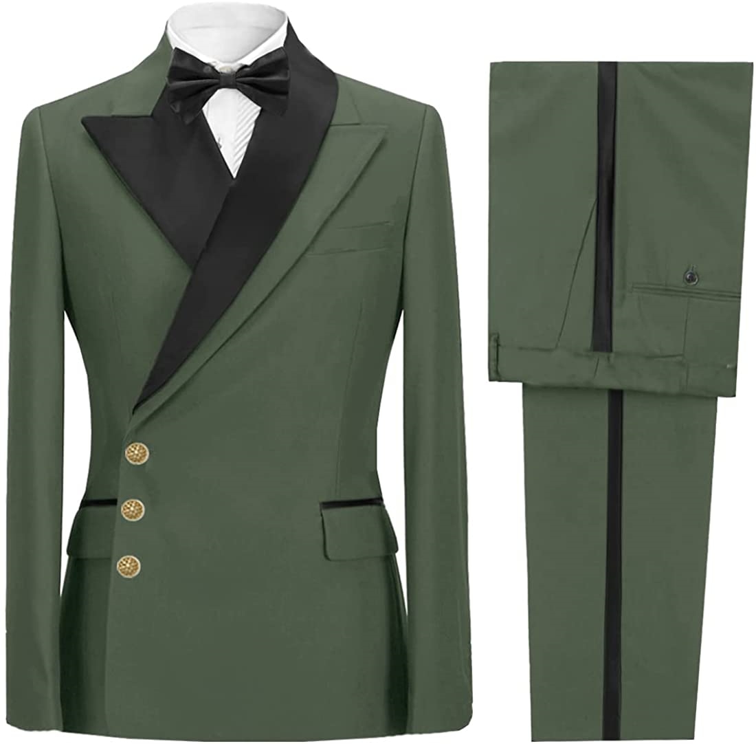 Fashion Green Peaked Lapel Prom Suits For Men-BMbridal