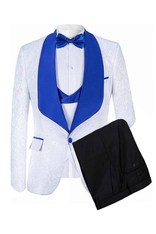 White Shawl Lapel Slim Fit Jacquard Men Suits For Wedding-BMbridal