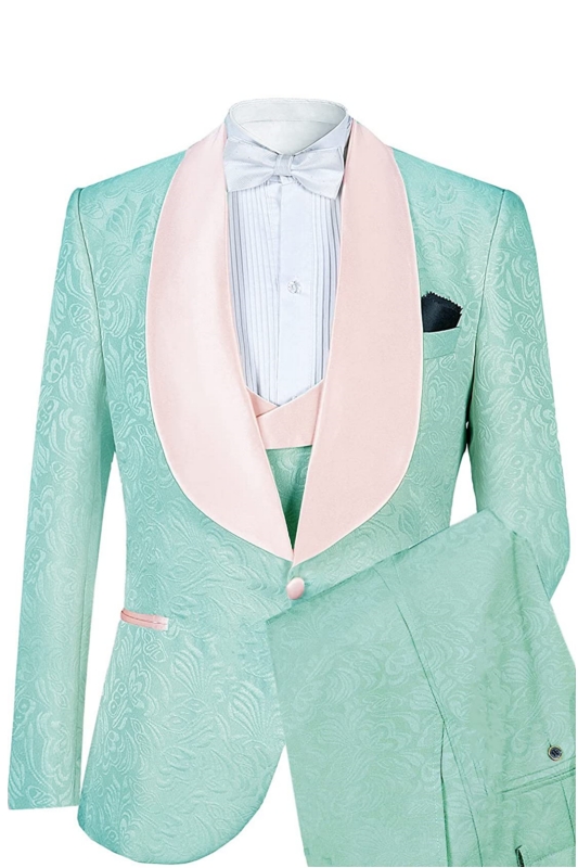 Bespoke Light Green Jacquard Wedding Suits With Shawl Lapel-BMbridal