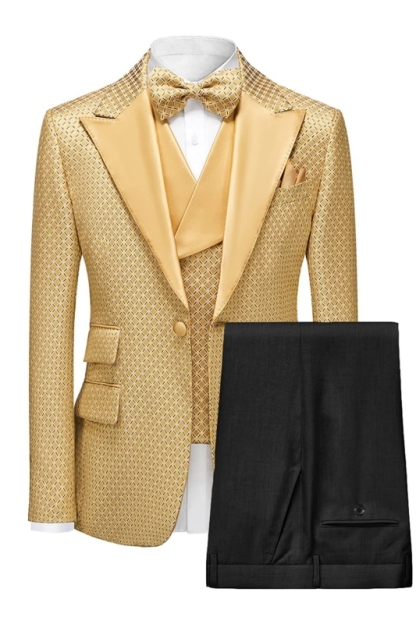 Fancy Champagne Plaid Peaked Lapel Three Pieces Men Suits For Prom-BMbridal